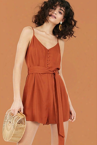 Button-front V-neck Romper