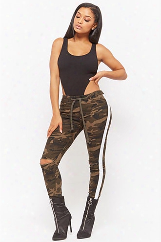 Camo Contrast Stripe Skinny Pants