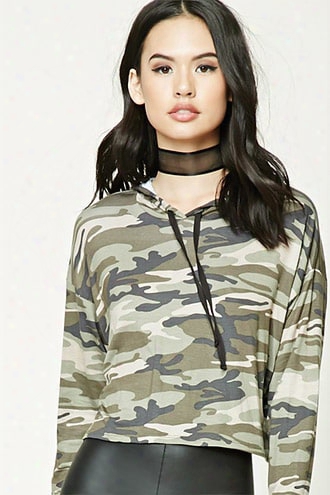 Camo Print Hoodie Top