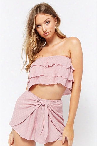 Checkered Linen-blend Crop Top & Short Set