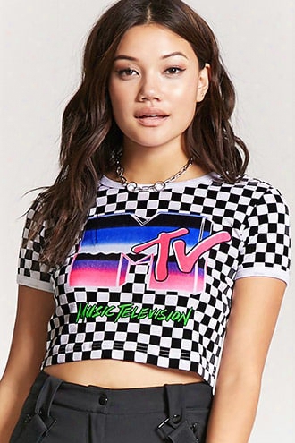 Cropped Mtv Graphic Ringer Tee