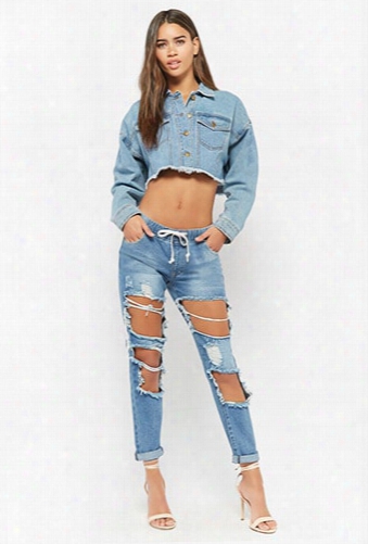 Distressed Drawstring Ankle Jeans