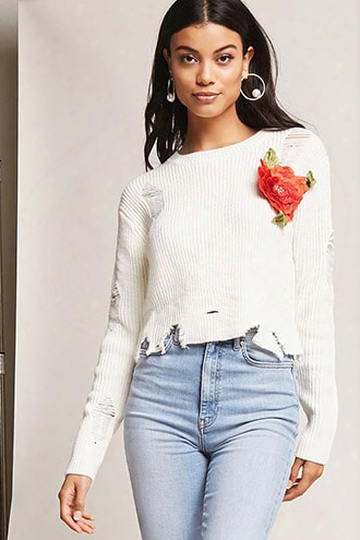 Distressed Floral Sweater