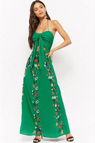 Embroidered Halter Maxi Dress