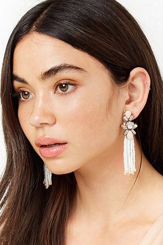 Faux Gem Beaded Fringe Drop Earrings