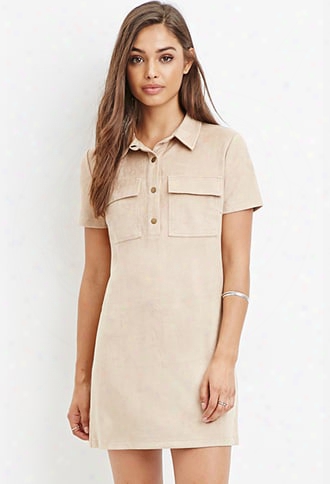 Faux Suede Shirt Dress