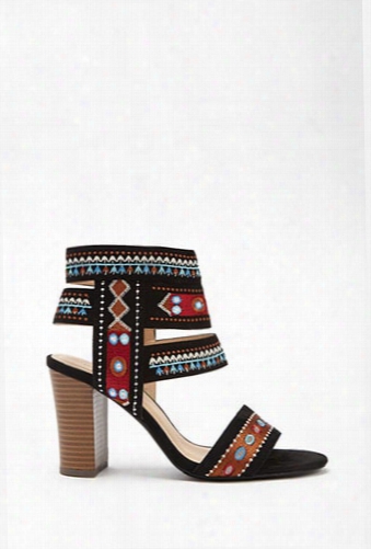 Faux Suede Tribal-inspired Heels