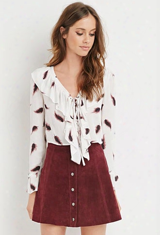 Feather Print Ruffled Blouse