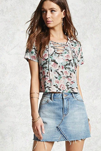 Floral Lace-up Top