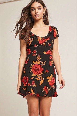 Floral Ruffle Trim Mini Dress