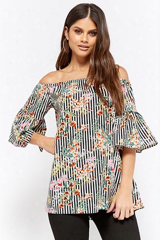 Floral Striped Off-the-shoulder Tunic