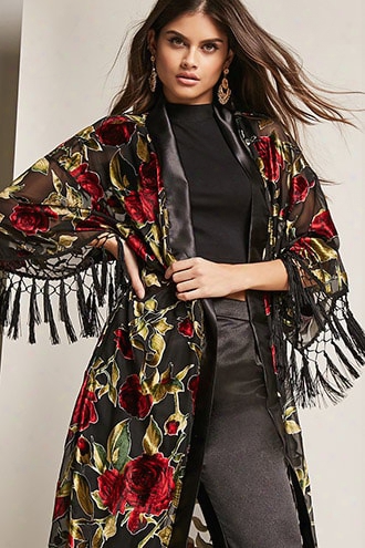 Floral Velvet Mesh Kimono