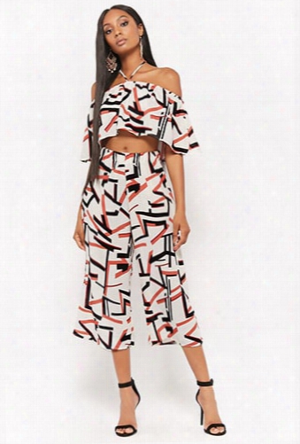 Geo Print Crop Top & Culottes Set