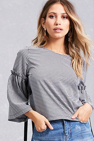 Gingham Bell-sleeve Top