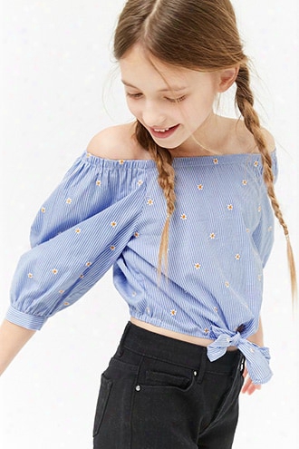 Girls Embroidered Pinstripe Off-the-shoulder Top (kids)