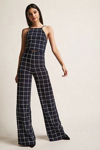 Grid Print Crop Top & Pants Set