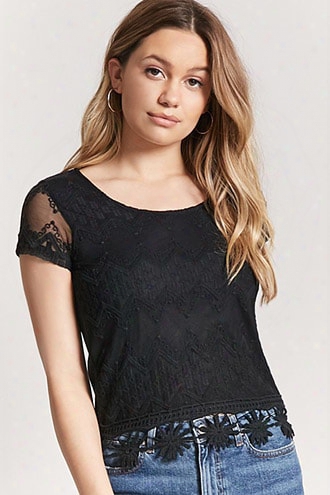 Heathered Sheer Mesh Lace Knit Top