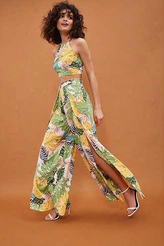 Leaf Print Tulip Hem Pants