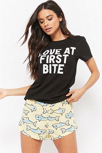 Love At First Bite Graphic Shark Print Pajama Set