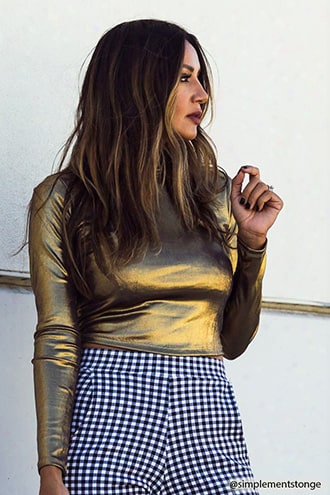 Metallic Mock Neck Crop Top