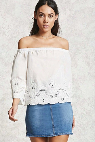 Off-the-shoulder Eyelet Top