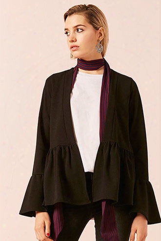 Open-front Ruffle Trim Jacket