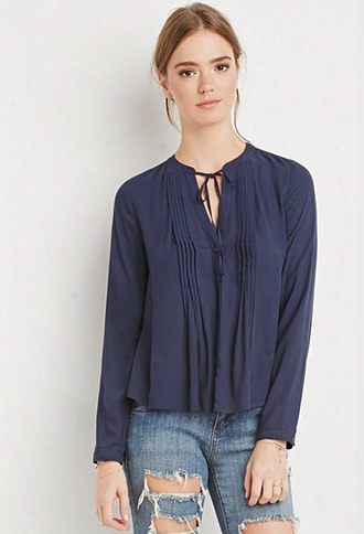 Pintucked Button-down Blouse