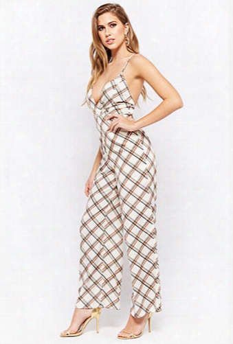 Plaid Surplice Jumpsuit