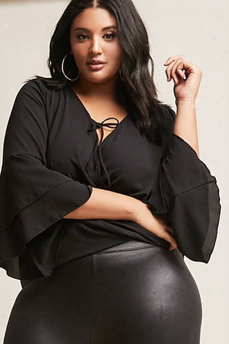 Plus Size Chiffon Surplice Tiered Bell-sleeve Top