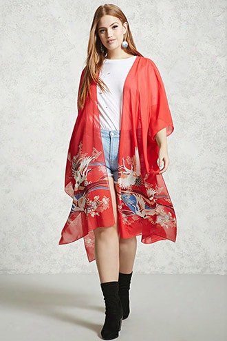 Plus Size Crane Kimono