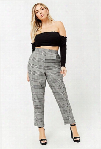 Plus Size Cuffed Glen Plaid Pants