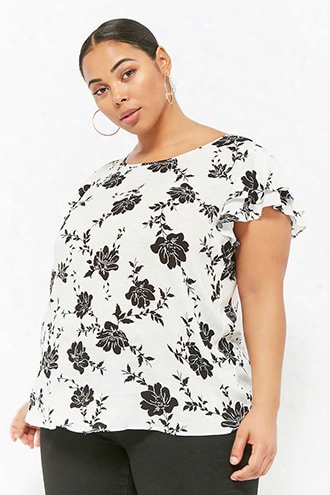 Plus Size Floral Tiered-sleeve Top