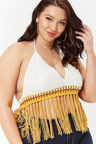 Plus Size Fringe Crochet Halter Top