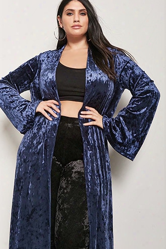 Plus Size Longline Velvet Cardigan