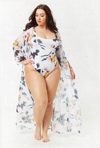 Plus Size M By Monif C. Floral Print Kimono