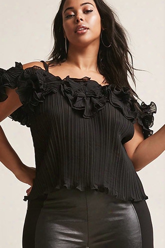 Plus Size Open-shoulder Pleated Top