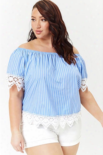 Plus Size Pinstriped Off-the-shoulder Top