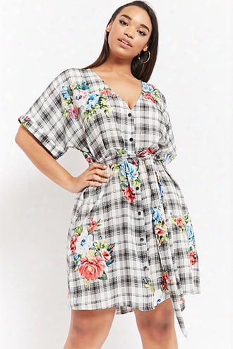 Plus Size Plaid Floral Dress