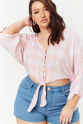 Plus Size Plaid Tie-hem Top