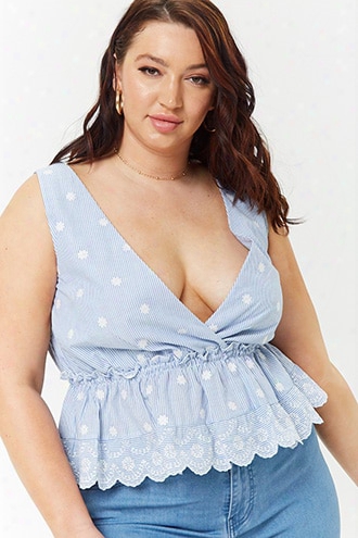 Plus Size Plunging Striped Top