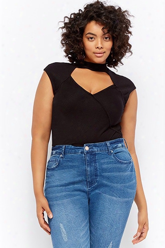 Plus Size Ribbed Cutout Top