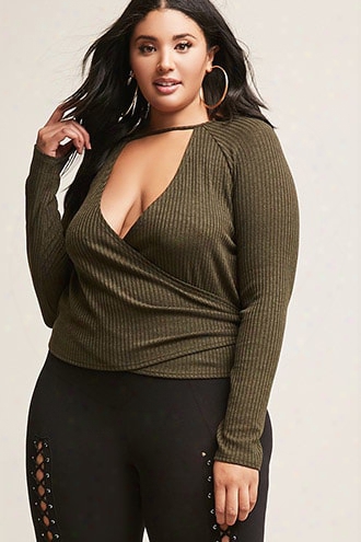 Plus Size Ribbed Surplice Strappy Top