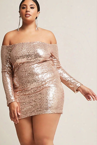 Plus Size Sequin Off-the-shoulder Mini Dress