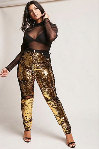 Plus Size Sequin Panel Jeans