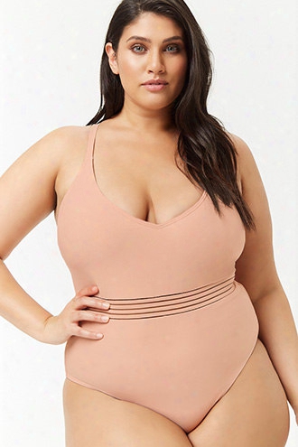 Plus Size Shadow-stripe One-piece Swimsuit