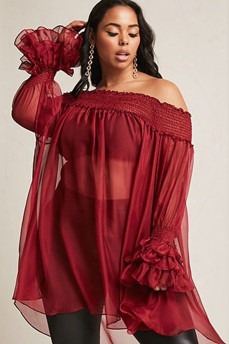Plus Size Sheer Off-the-shoulder Tunic