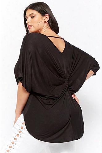 Plus Size Slub Knit Twist-back Top