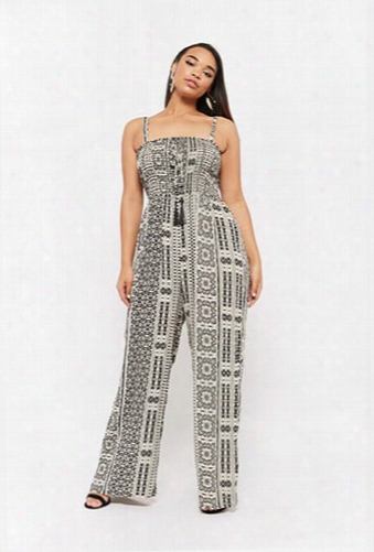 Plus Size Smocked Abstract Jumpsuit