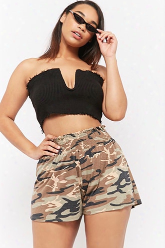 Plus Size Smocked Camo Shorts