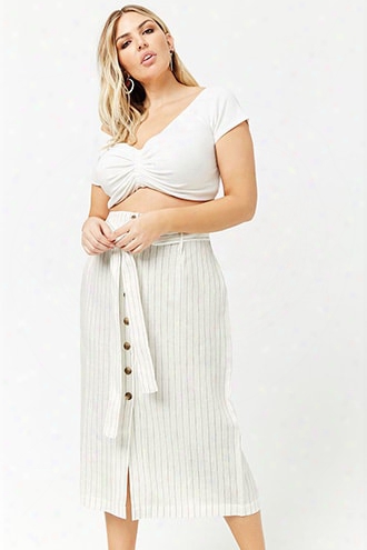 Plus Size Striped Button-front Maxi Skirt
